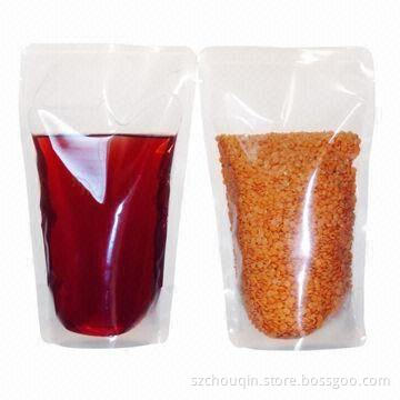 Transparent Liquid Stand-up Pouches with Zip Lock and Bottom Gusset, Water and High Puncture Proof